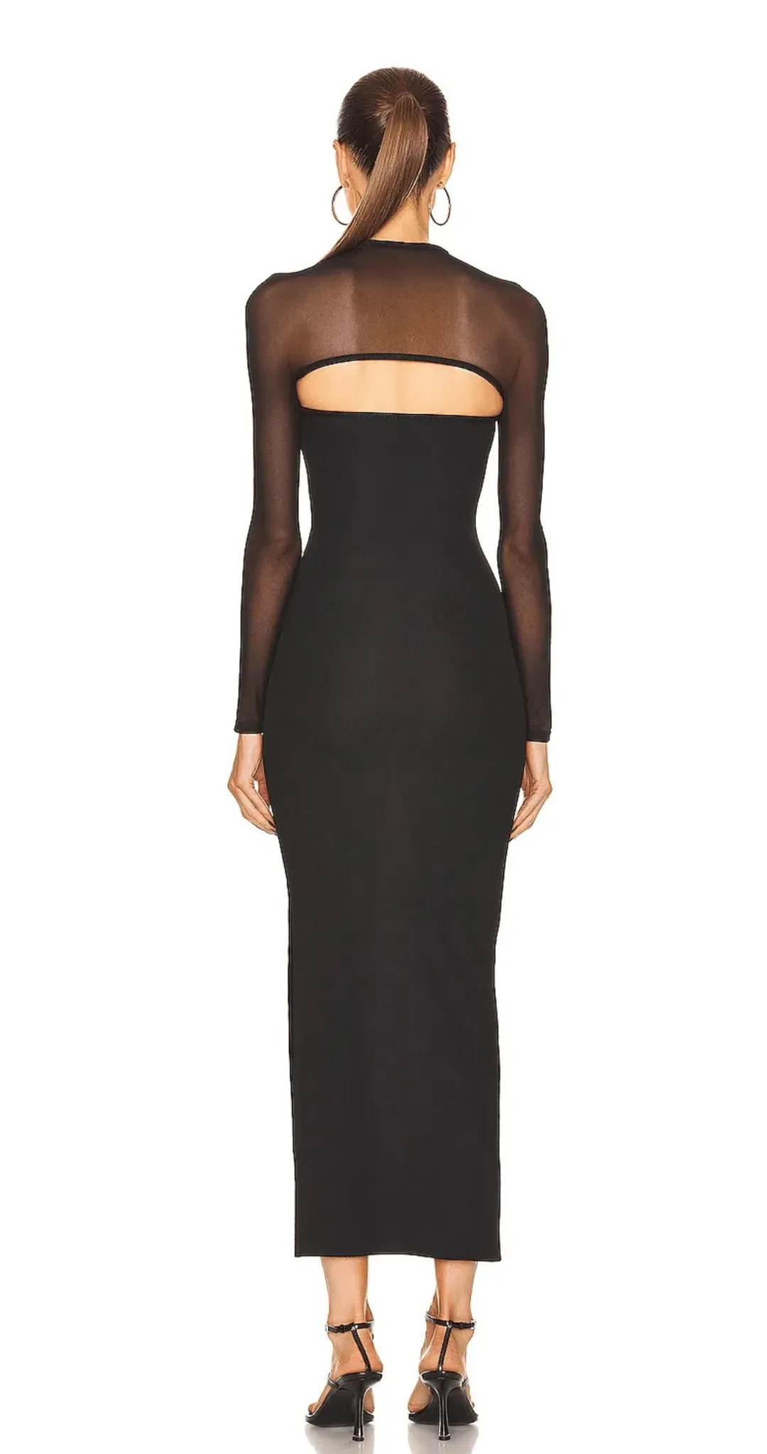 Polar Orbit Sheer Column Shawl Dress Black for rent on The Volte - main image