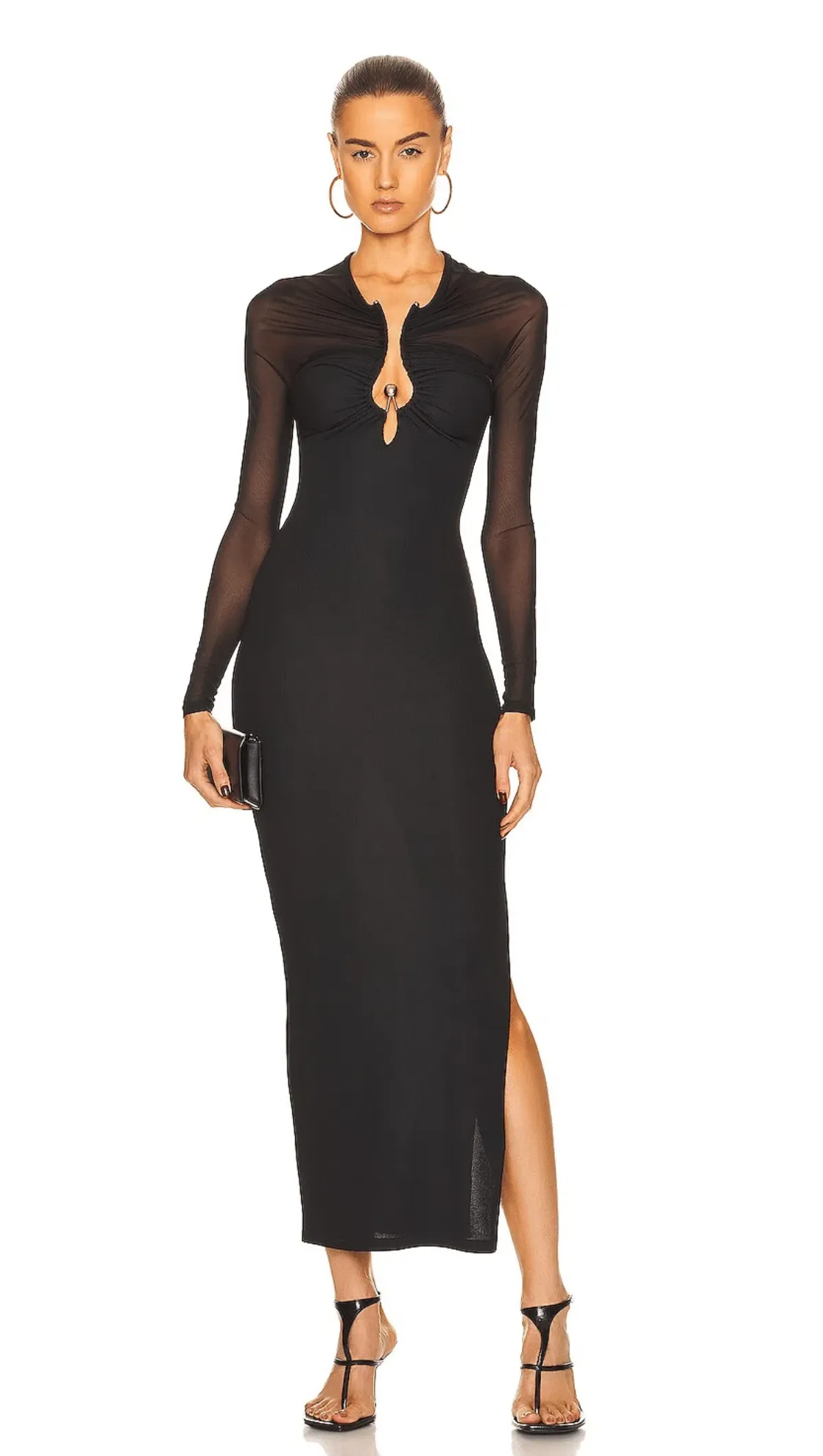 Polar Orbit Sheer Column Shawl Dress Black - Image 1