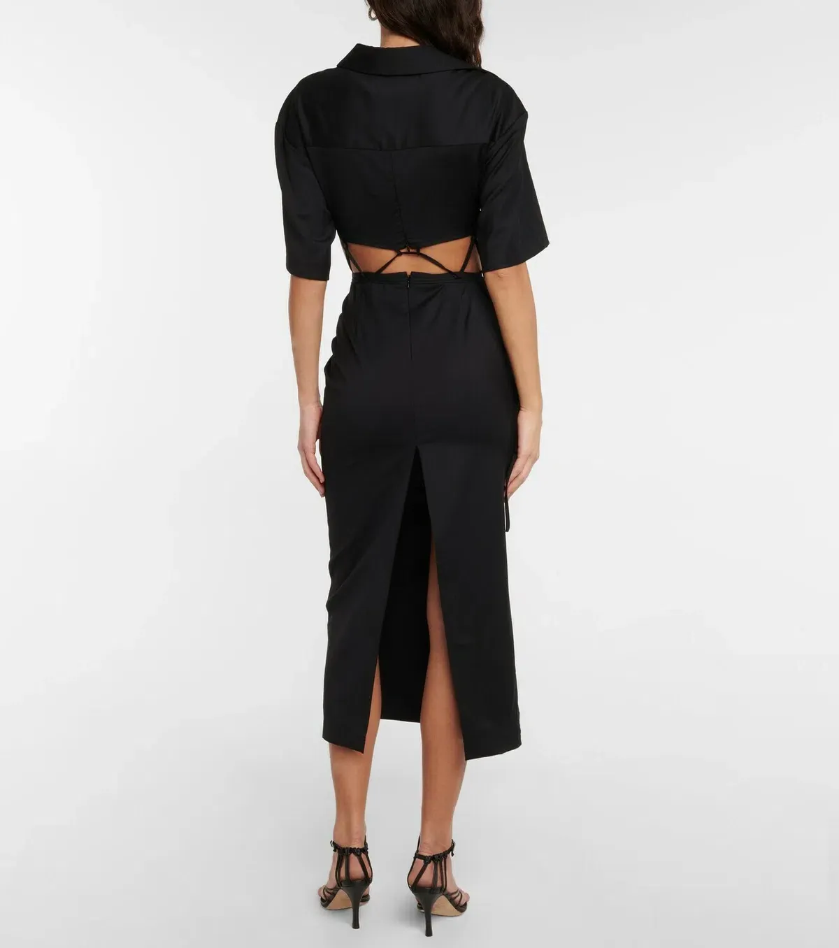 Midi Wool Blend Cut Out Shirt Dress Black - Image 3
