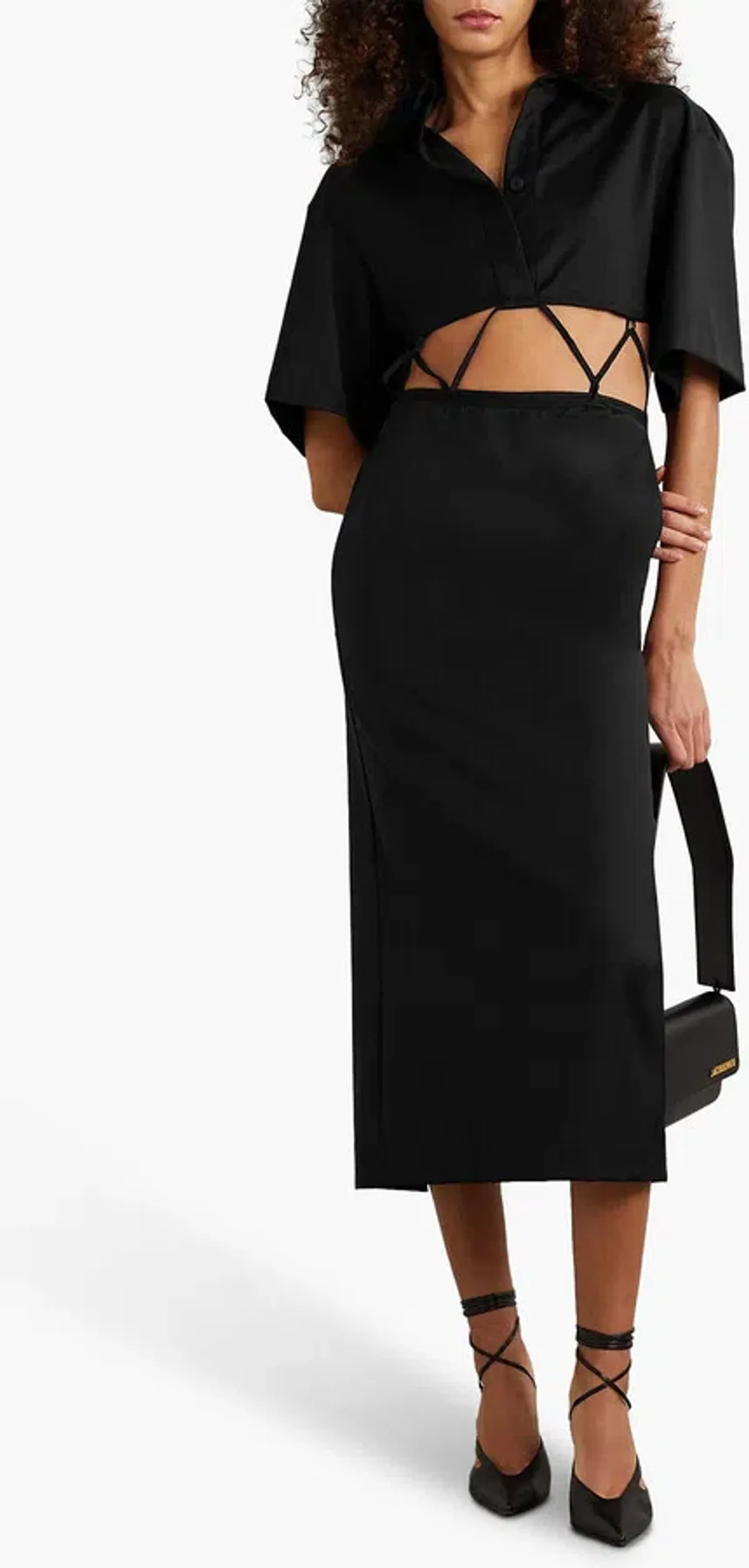 Midi Wool Blend Cut Out Shirt Dress Black - Image 2