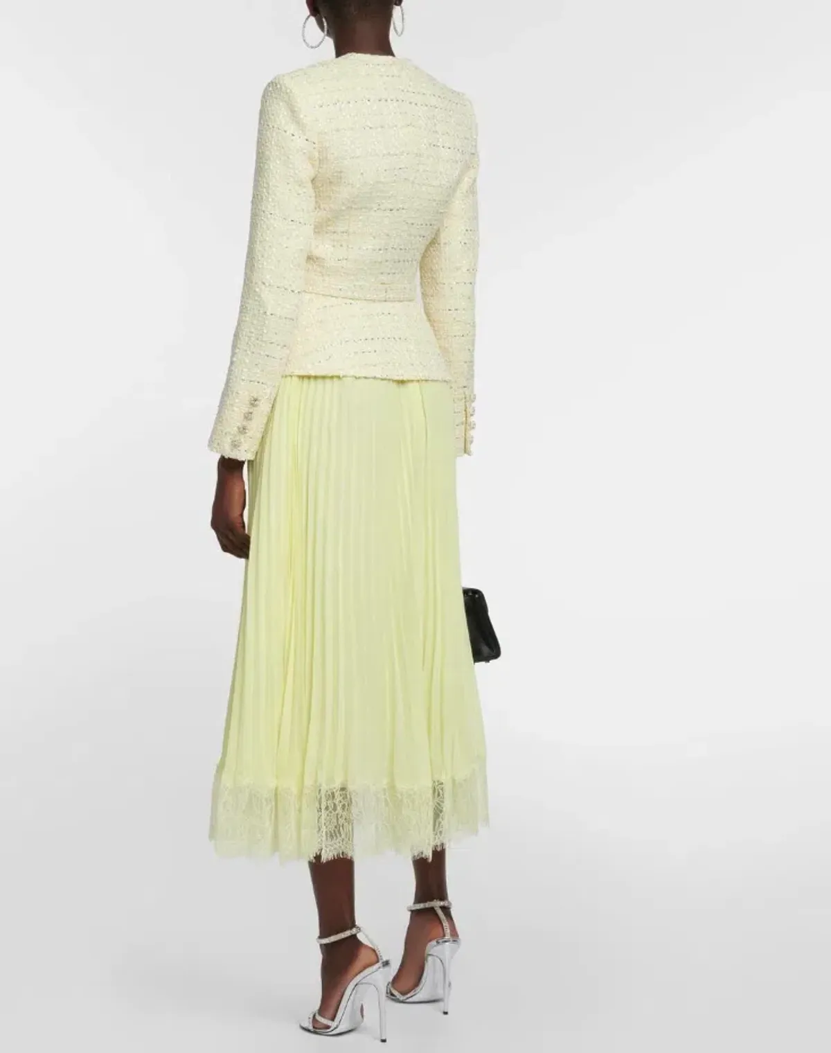 Self-Portrait Bouclé and chiffon midi dress - Image 2