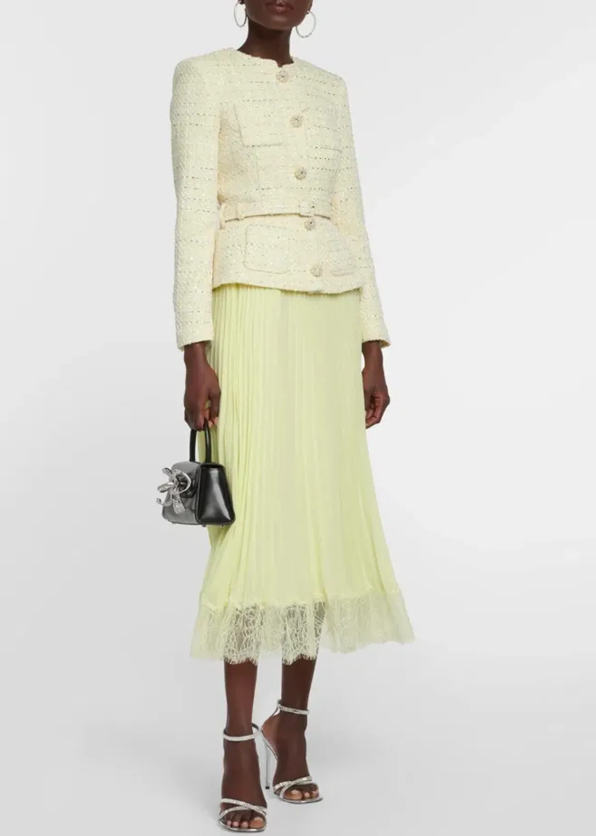 Self-Portrait Bouclé and chiffon midi dress for rent on The Volte - main image