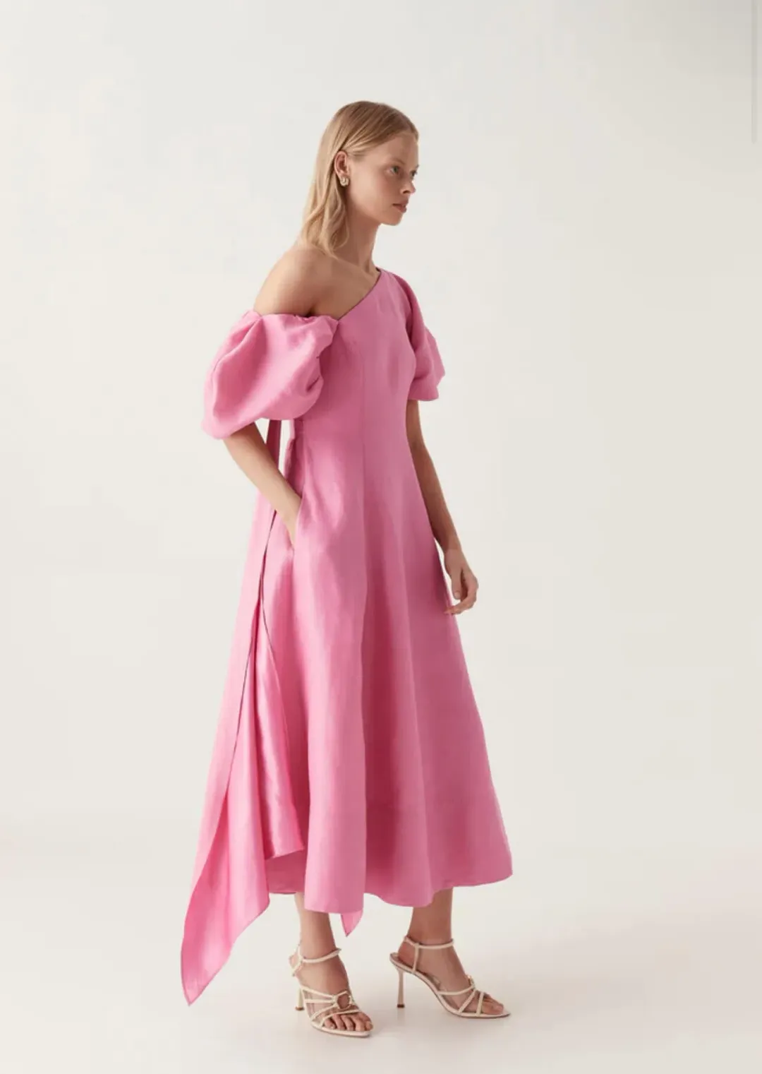 Aje Arista Tulip Sleeve Midi Dress Pink Size 14 for rent on The Volte - main image