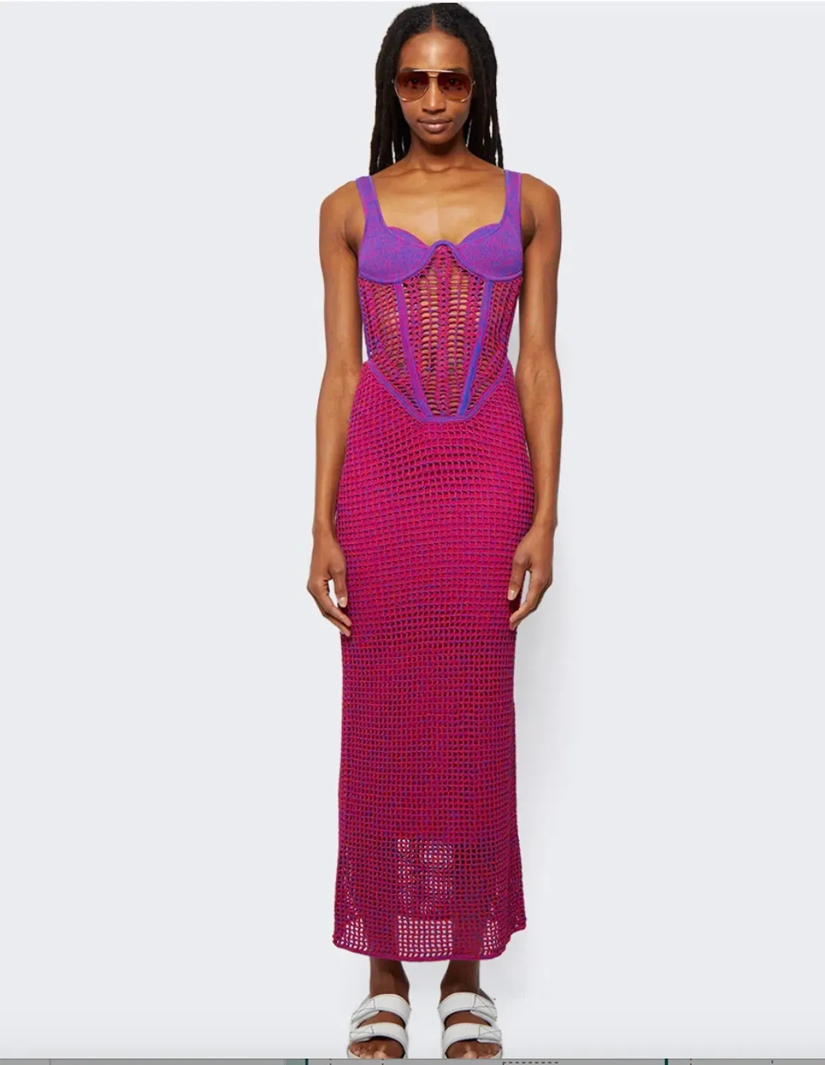 Marled Double Cup Corset Dress Fuchsia - Image 3