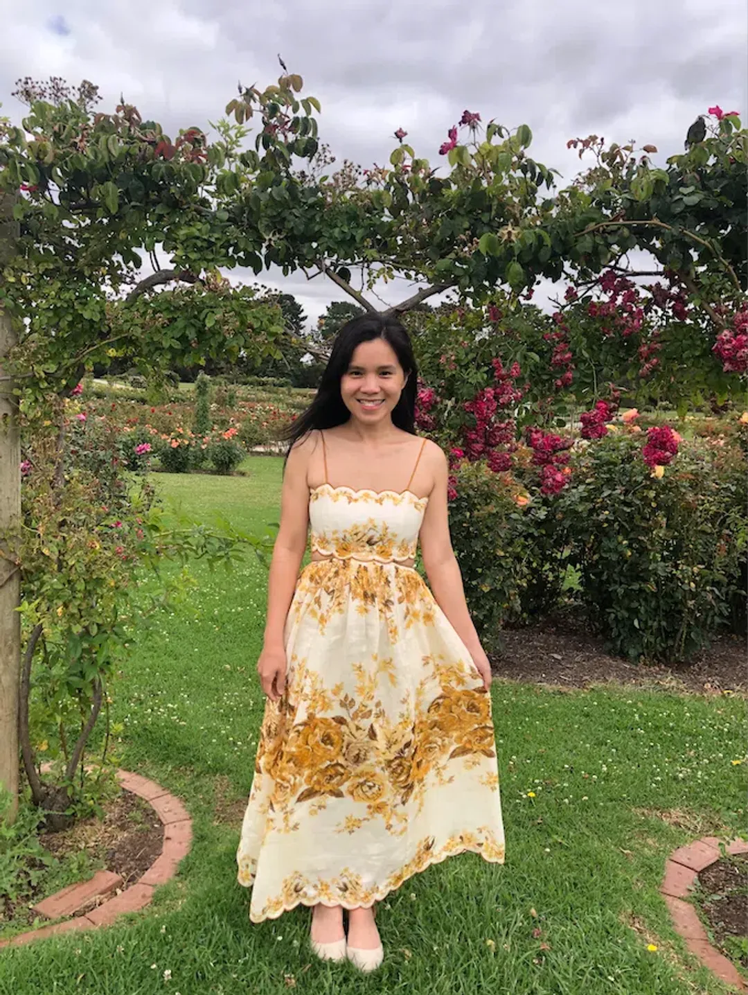 Zimmermann Aliane Scallop Midi Dress Amber Floral Size 8 for rent on The Volte - main image
