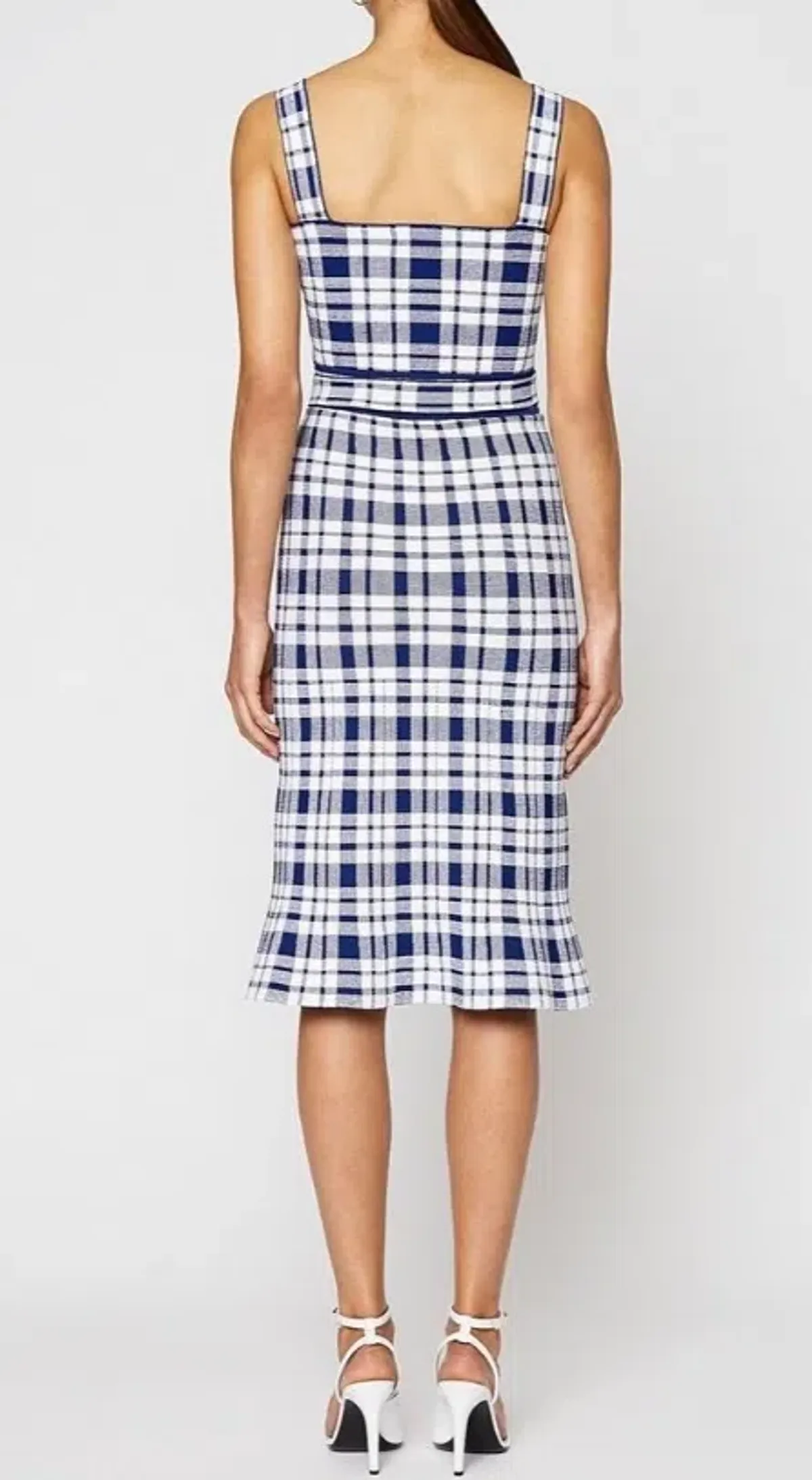 Crepe Knit Check Dress Blue Print - Image 2