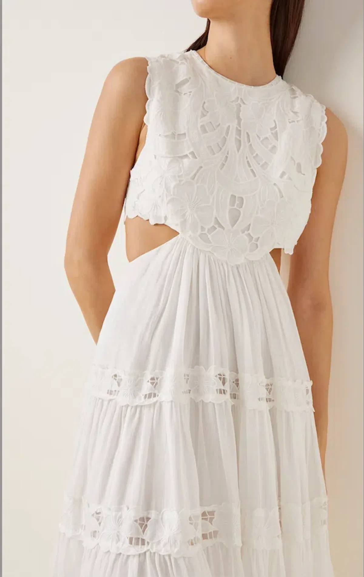 Zimmermann White Linen Cut-out Cassia Sleeveless Midi Dress size 6 for rent on The Volte - main image