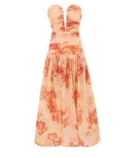Zimmermann Cascadian Strapless Midi Dress Red Botanical Floral Size OP/6 for rent on The Volte - image 2