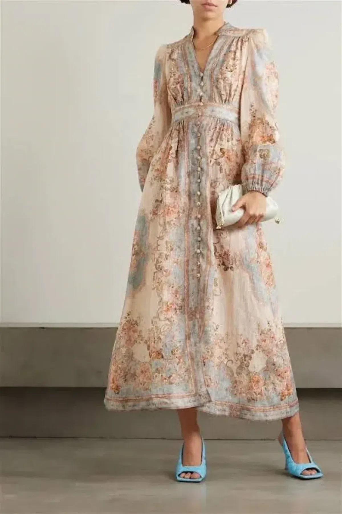 Zimmermann August Plunge Midi Dress in Sky Blue Size 2 / AU 12 for rent on The Volte - main image