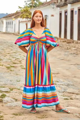 BNWT FARM RIO Maxi Dress Rainbow Stripe s L, 12-14 AU, 44-46 EU RRP $499AU for rent on The Volte - image 2