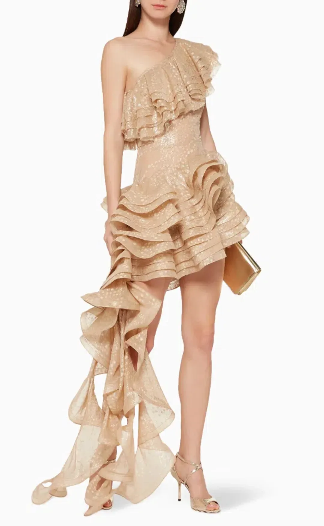 Bronx and Banco Harmonia Snake-Print Ruffled Gown size 10 for rent on The Volte - main image