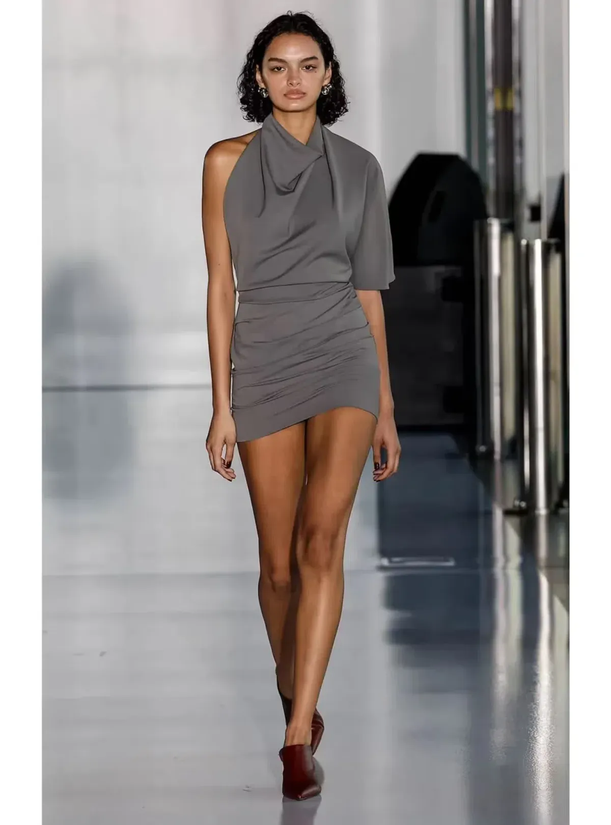 Bec & Bridge Sanja Asym Mini Dress in Elephant Grey - Image 1