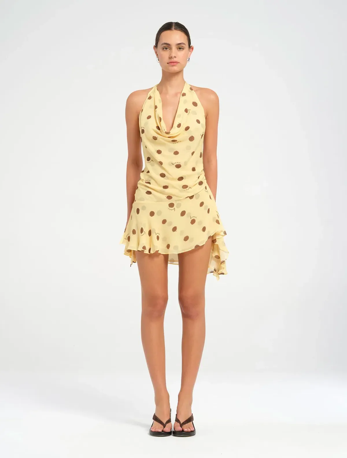 Benni Harlow Halter Mini Dress in Butter Spot Size AU 8 - Image 1