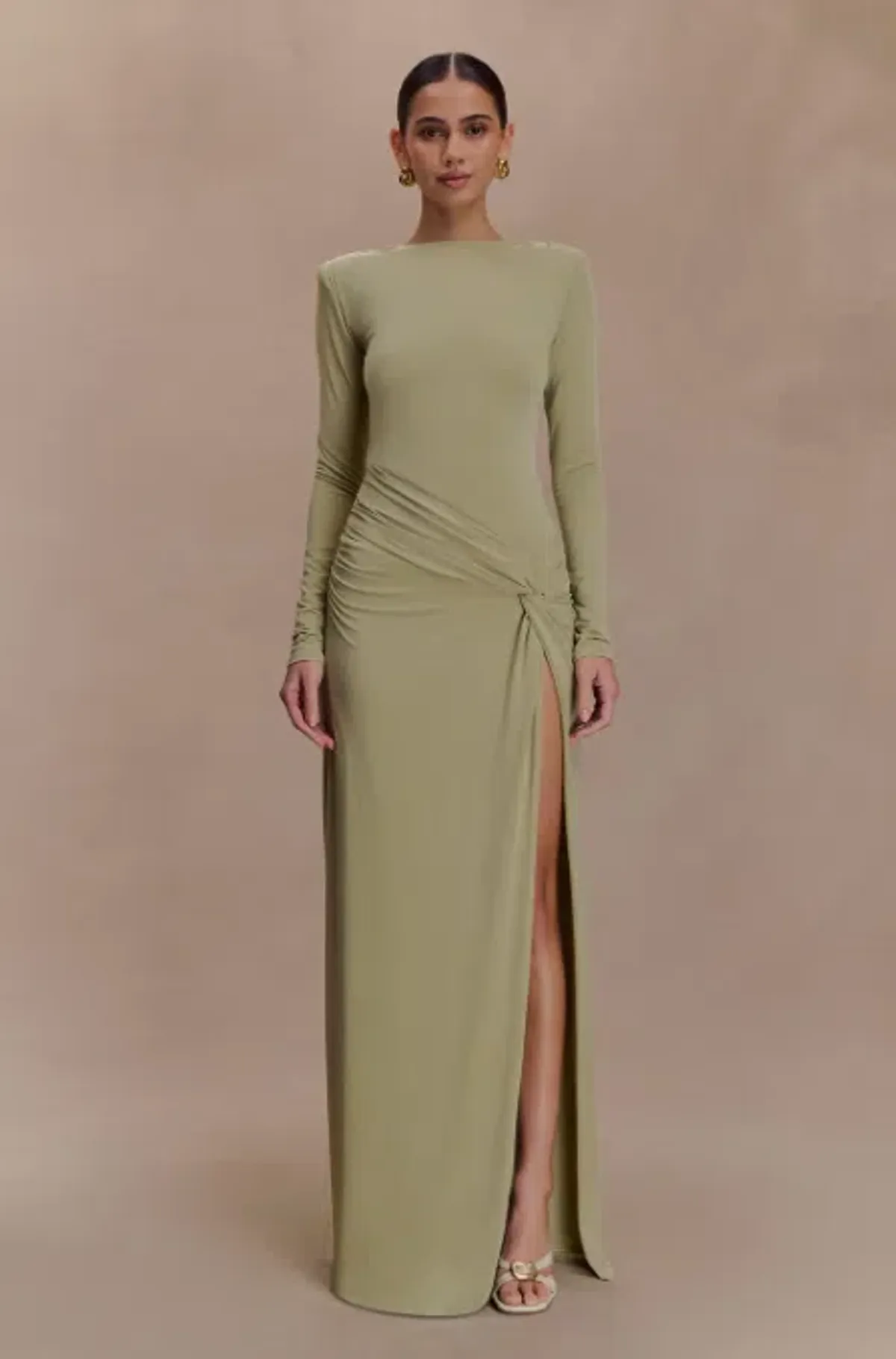 MESHKI Deanna Long Sleeve Gathered Maxi Dress - Sage - Image 1