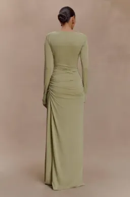 MESHKI Deanna Long Sleeve Gathered Maxi Dress - Sage for rent on The Volte - image 2