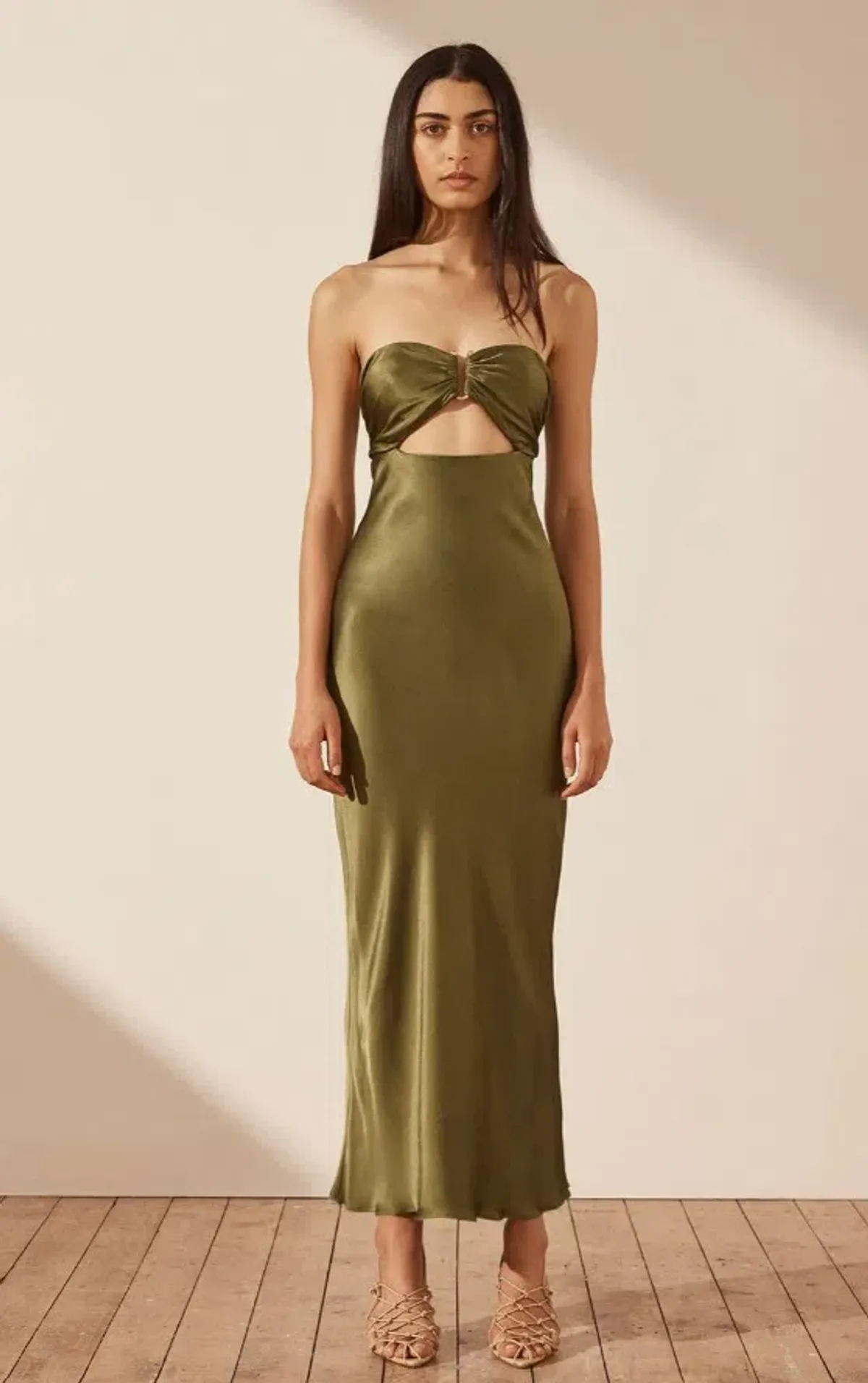 Shona Joy - Arienzo Strapless Cut Out Midi Dress – Green Olive - Size 8 - Image 1