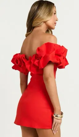 Showpo Off Shoulder Coraline Mini Dress in Red size 6 SOLD OUT for rent on The Volte - image 3