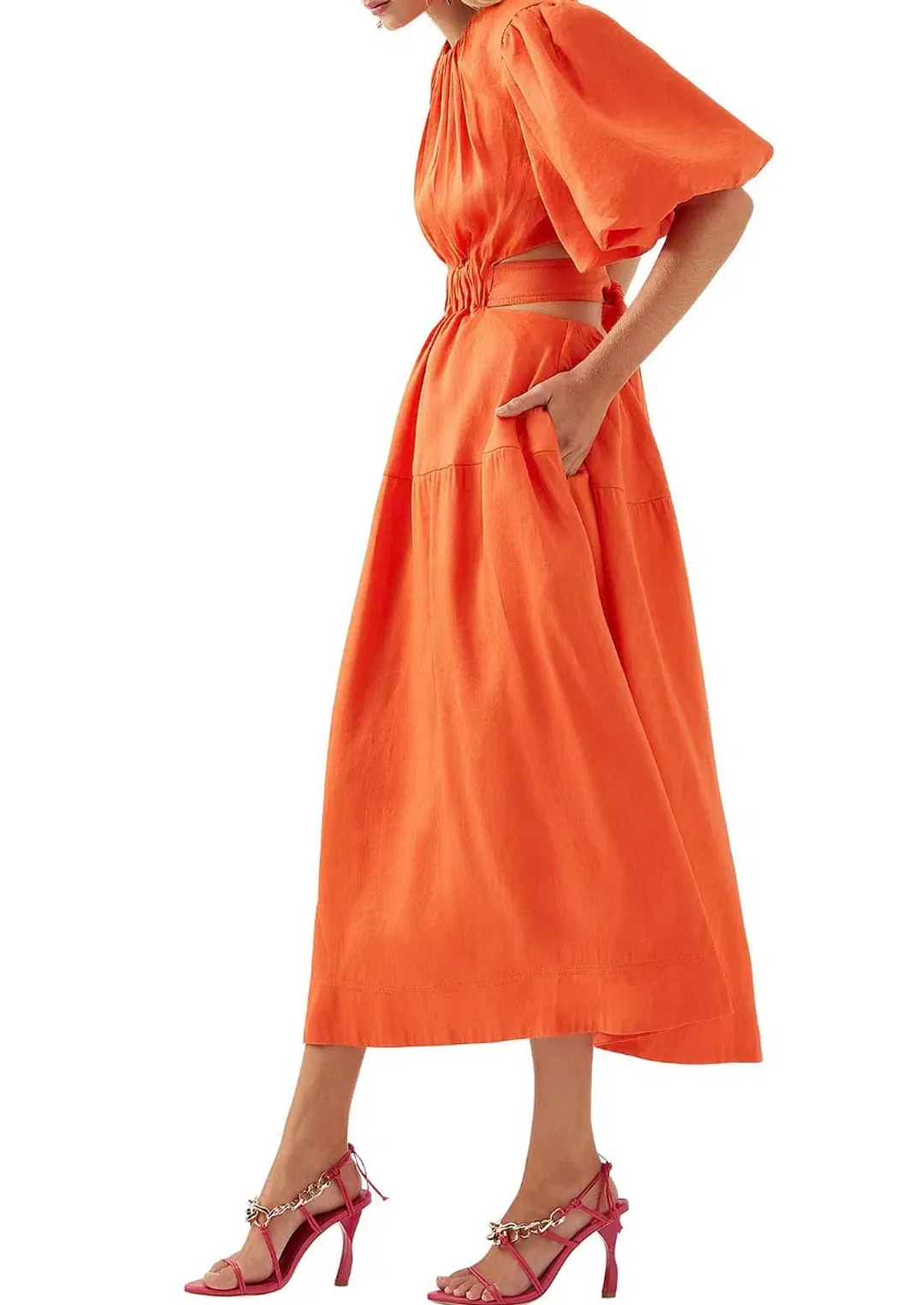 Aje Cosette Midi Dress, Orange, Size 8 for rent on The Volte - main image