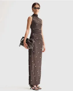 Elka Collective Elara Brown Mesh Beaded Maxi Dress for rent on The Volte - image 3