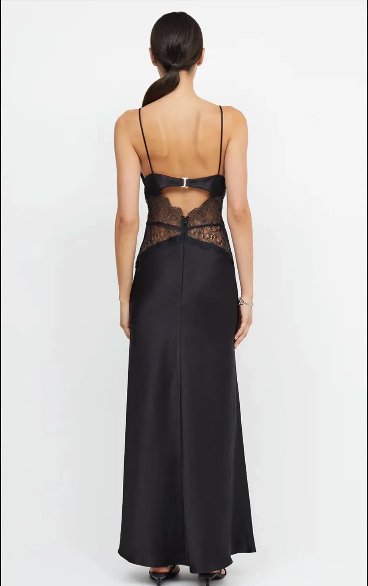Bec & Bridge Camille Lace V Front Silk Maxi Dress Black AU 10 - Image 2