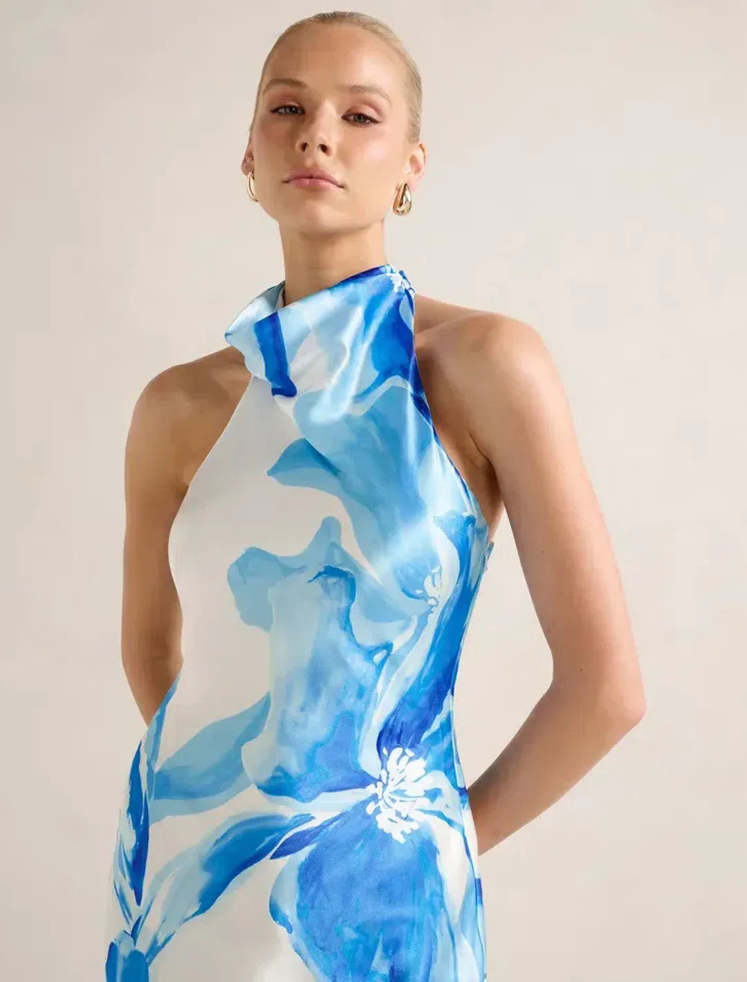 Forever New Clementine High Neck Satin Maxi Dress for rent on The Volte - main image