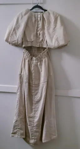 AJE Euphoria Linen Puff Sleeve Cut Out Stone Midi Dress for rent on The Volte - image 7