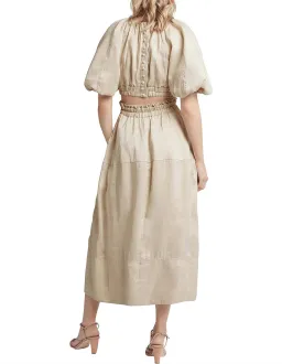 AJE Euphoria Linen Puff Sleeve Cut Out Stone Midi Dress for rent on The Volte - image 3