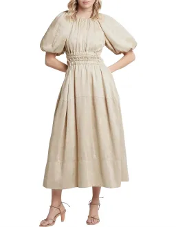AJE Euphoria Linen Puff Sleeve Cut Out Stone Midi Dress for rent on The Volte - image 2