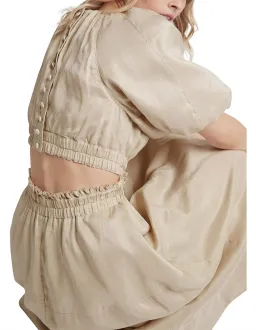 AJE Euphoria Linen Puff Sleeve Cut Out Stone Midi Dress for rent on The Volte - image 4