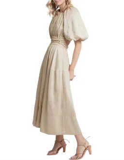 AJE Euphoria Linen Puff Sleeve Cut Out Stone Midi Dress for rent on The Volte - image 1