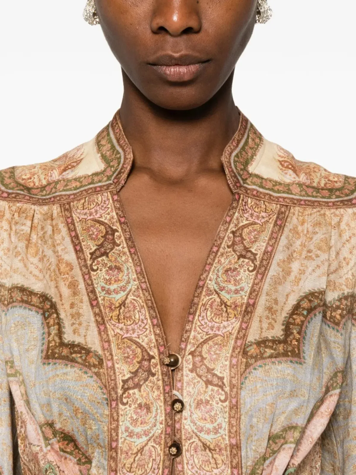 Zimmermann Wanderlust Midi Dress Size 4 / AU 16 Linen Print Billowy Long Sleeve - Image 5