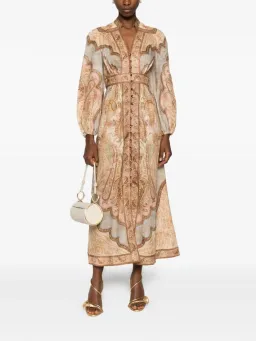 Zimmermann Wanderlust Midi Dress Size 4 / AU 16 Linen Print Billowy Long Sleeve for rent on The Volte - image 1
