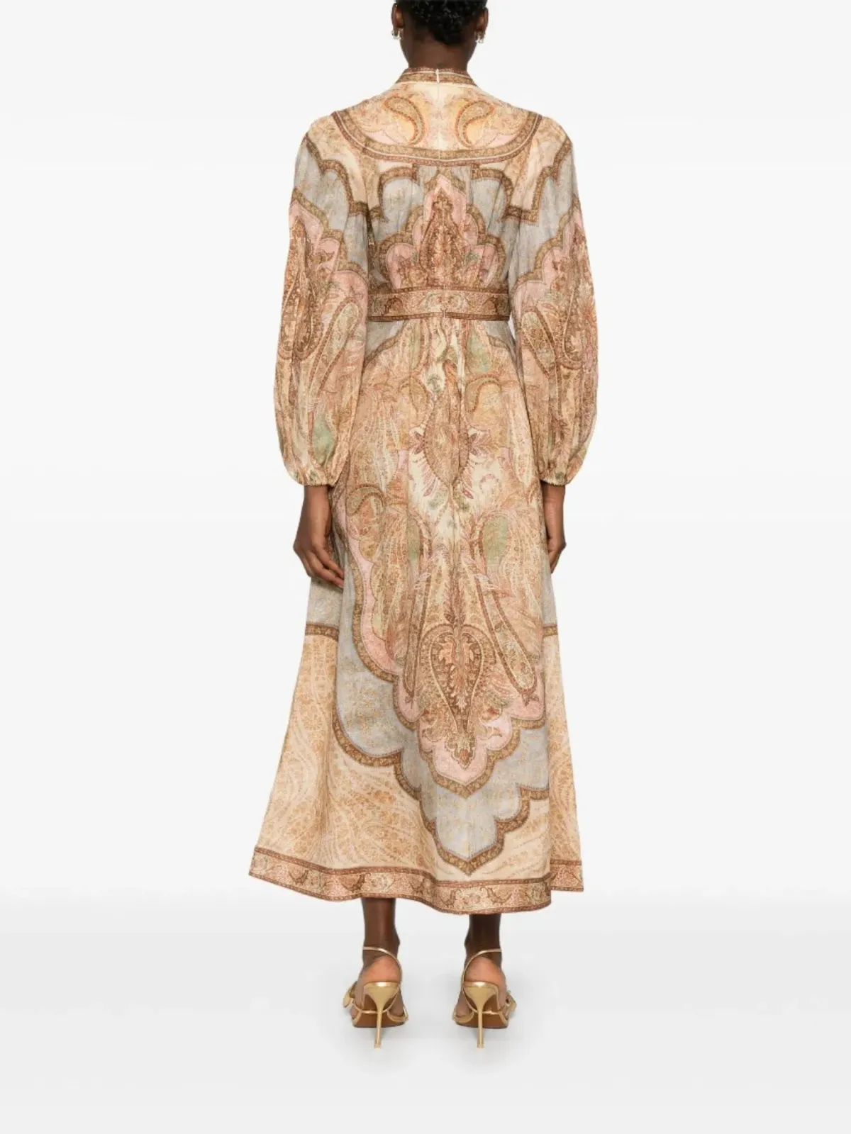 Zimmermann Wanderlust Midi Dress Size 4 / AU 16 Linen Print Billowy Long Sleeve - Image 4