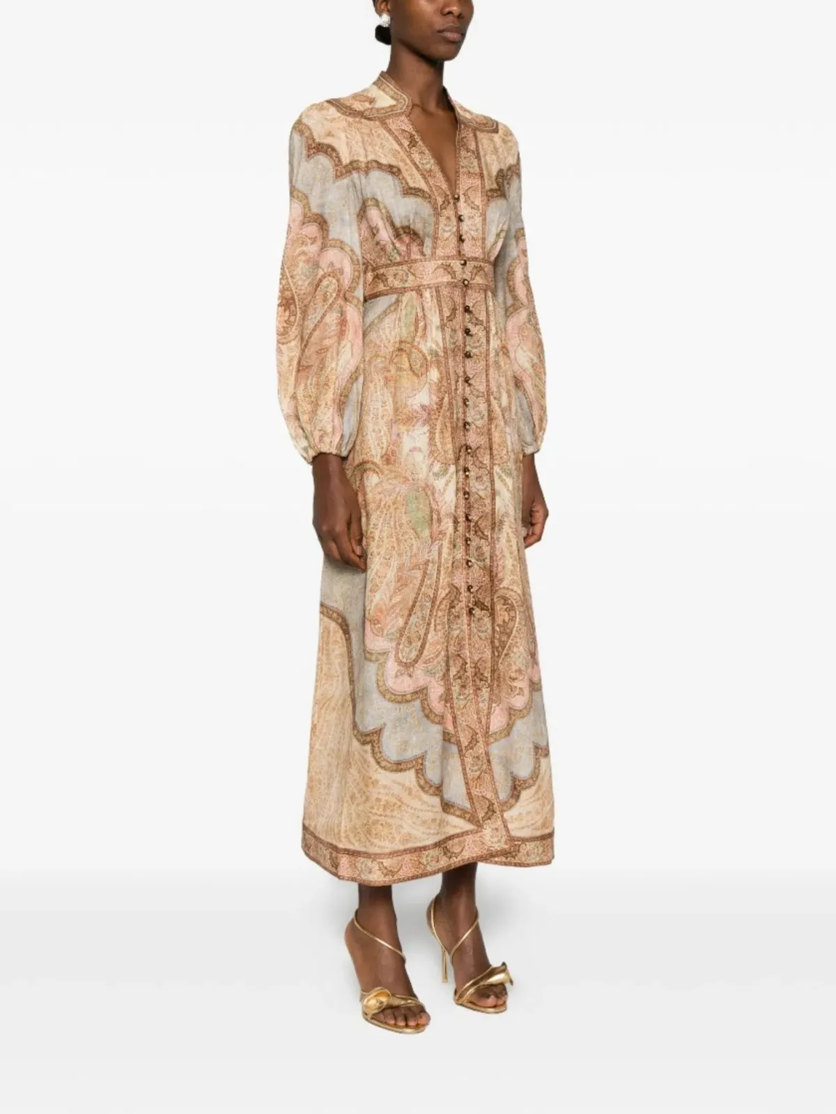 Zimmermann Wanderlust Midi Dress Size 4 / AU 16 Linen Print Billowy Long Sleeve - Image 2