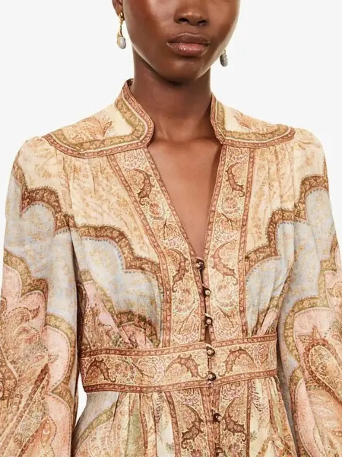 Zimmermann Wanderlust Midi Dress Size 4 / AU 16 Linen Print Billowy Long Sleeve - Image 3