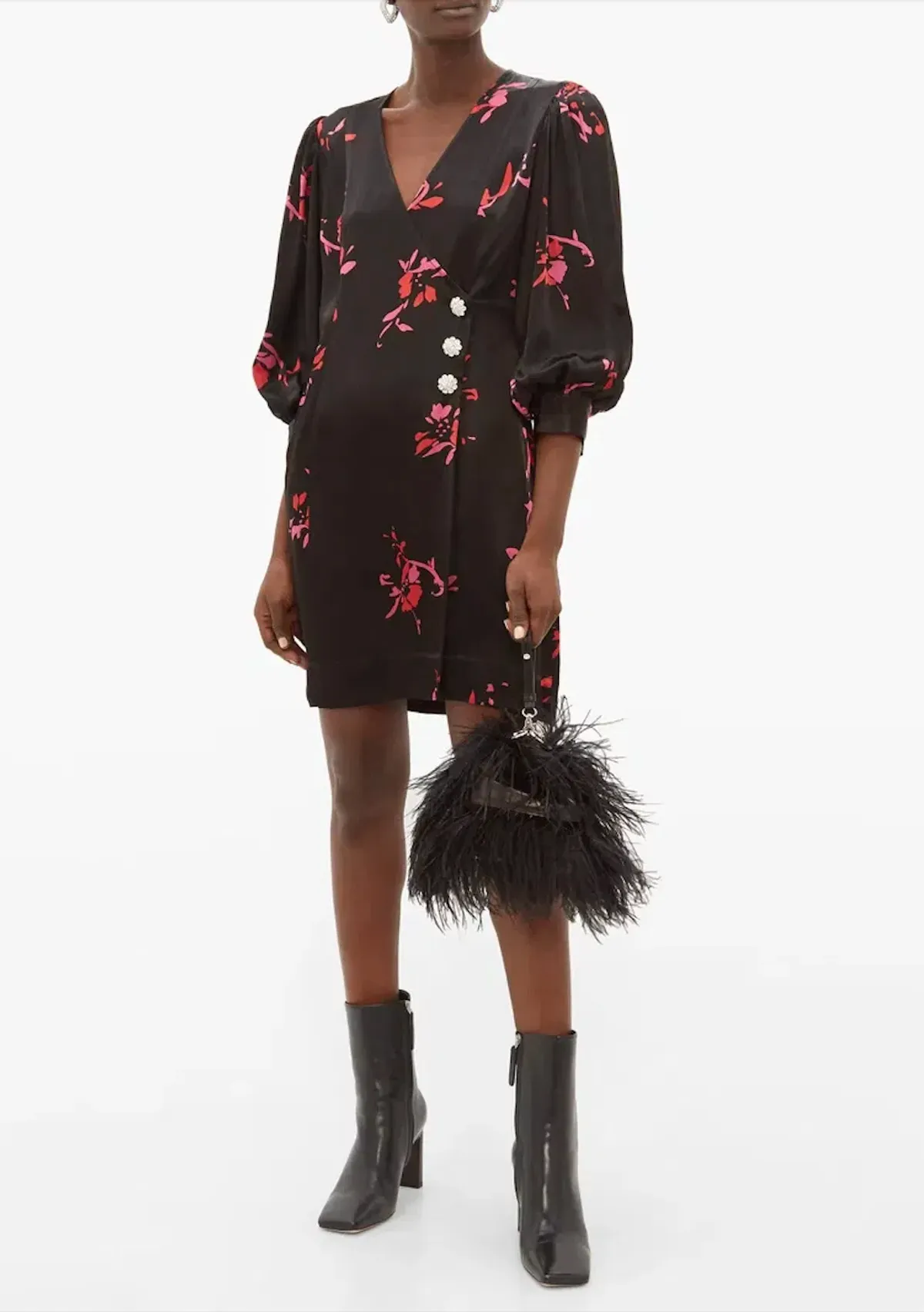 Ganni Crystal Button Floral Mini Dress Size AU 8 / S - Image 1