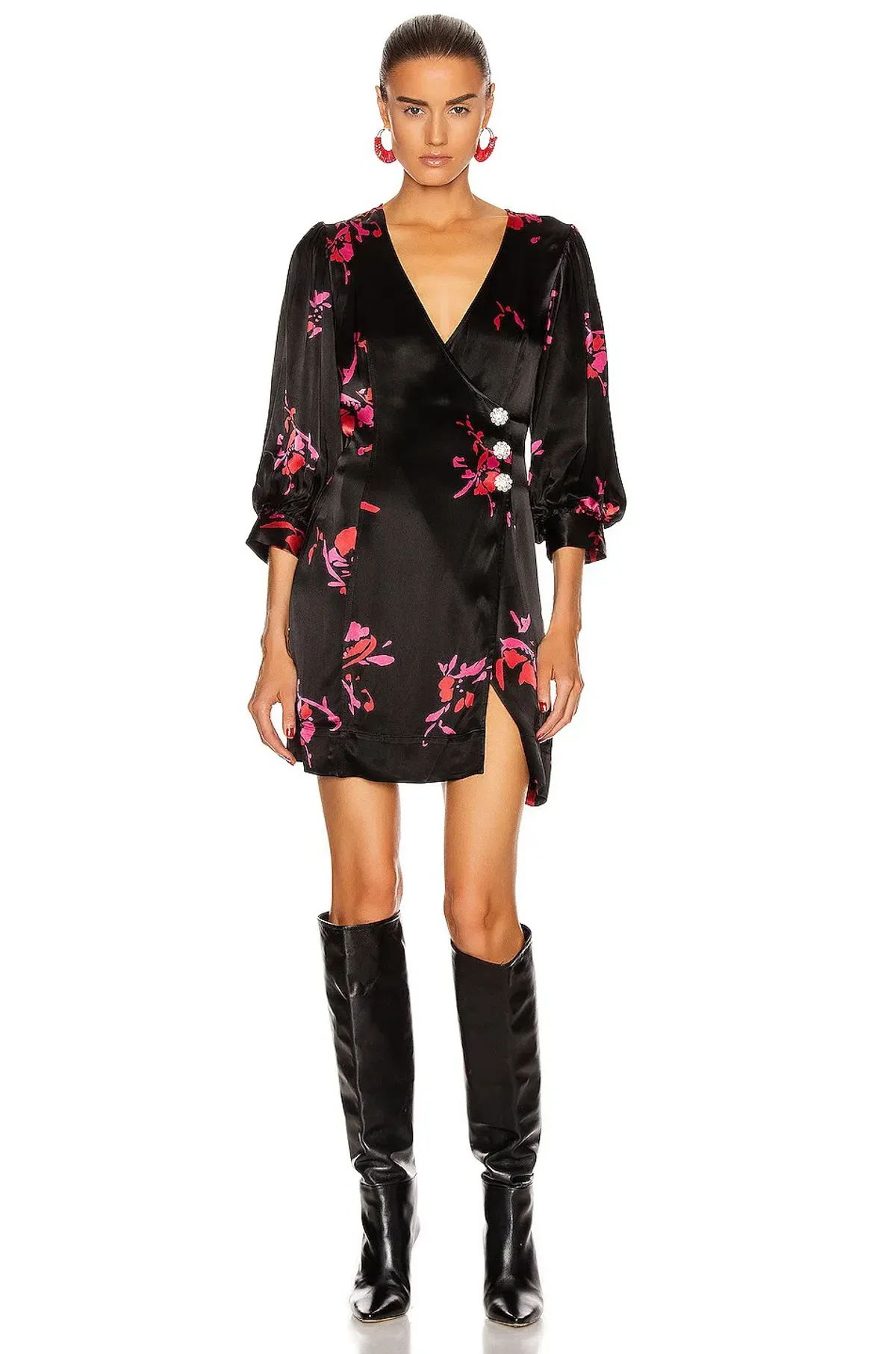 Ganni Crystal Button Floral Mini Dress Size AU 8 / S - Image 3