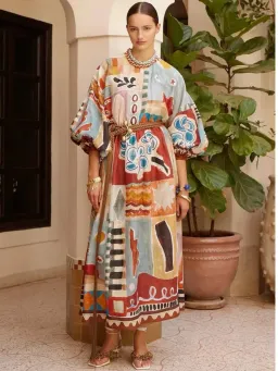 Alemais Michelle Dress Size 16 Printed Ramie Long Sleeve Midi for rent on The Volte - image 1