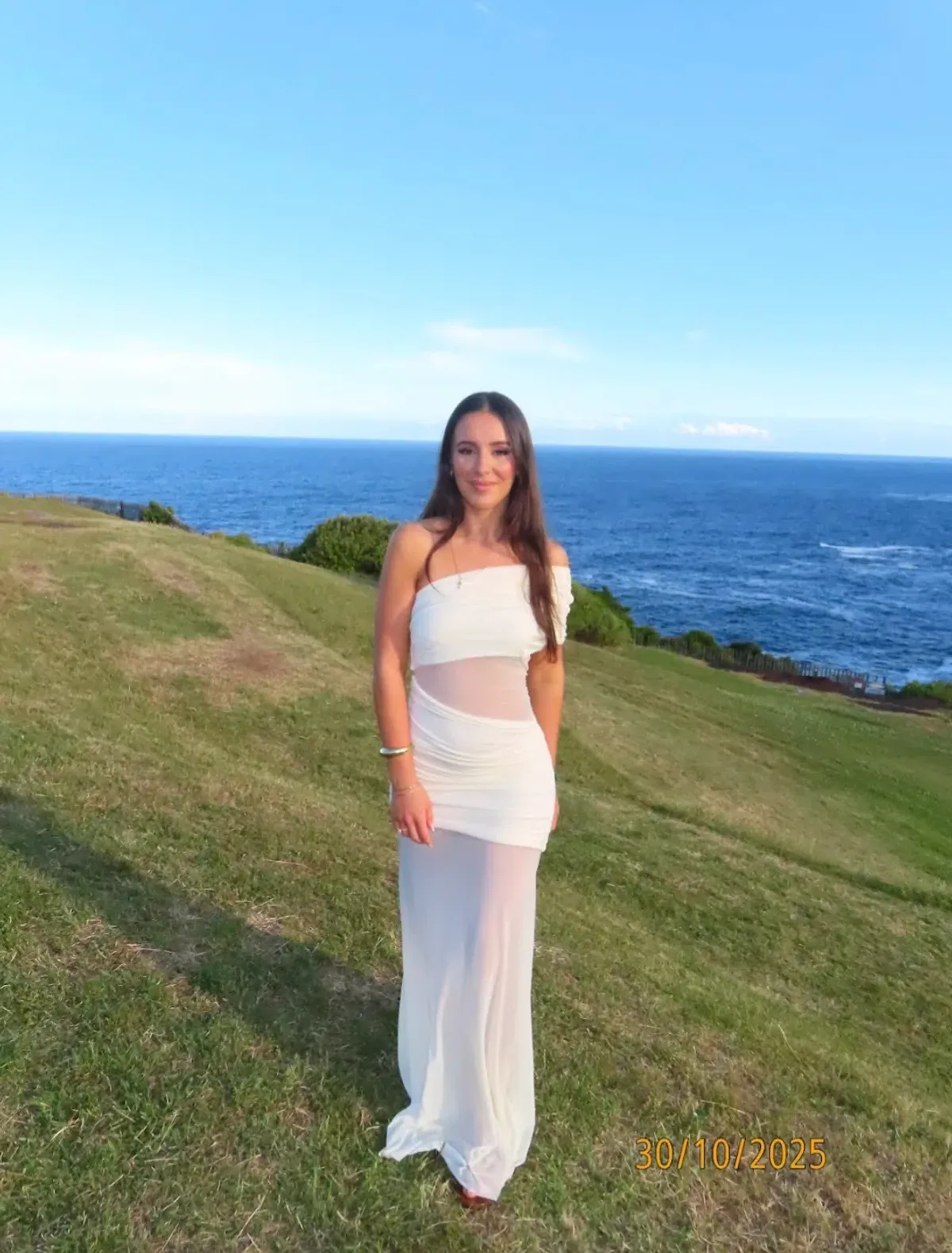 Meshki Ivory One-Shoulder Sheer Maxi Dress Size Small - Image 3
