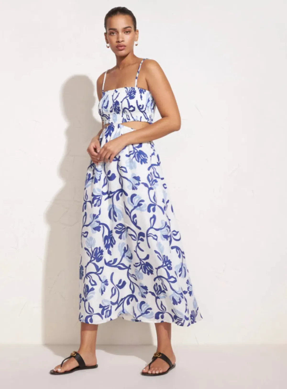 Faithfull the Brand Tayari Midi Dress Ensola Floral Print Blue Size 6 - Image 1