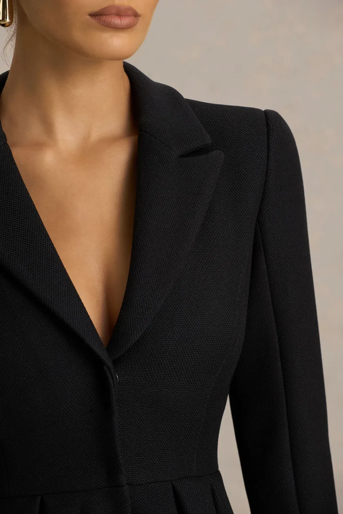 Club L London | Katt | Black Plunge-Neck Tailored Mini Dress - Image 3