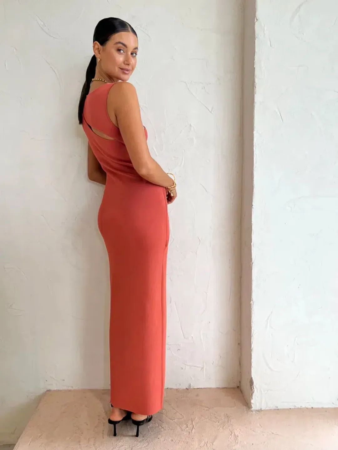 SIR the Label Nadja Cutout Midi Dress in Coral Size 0P / AU 4-6 for rent on The Volte - main image