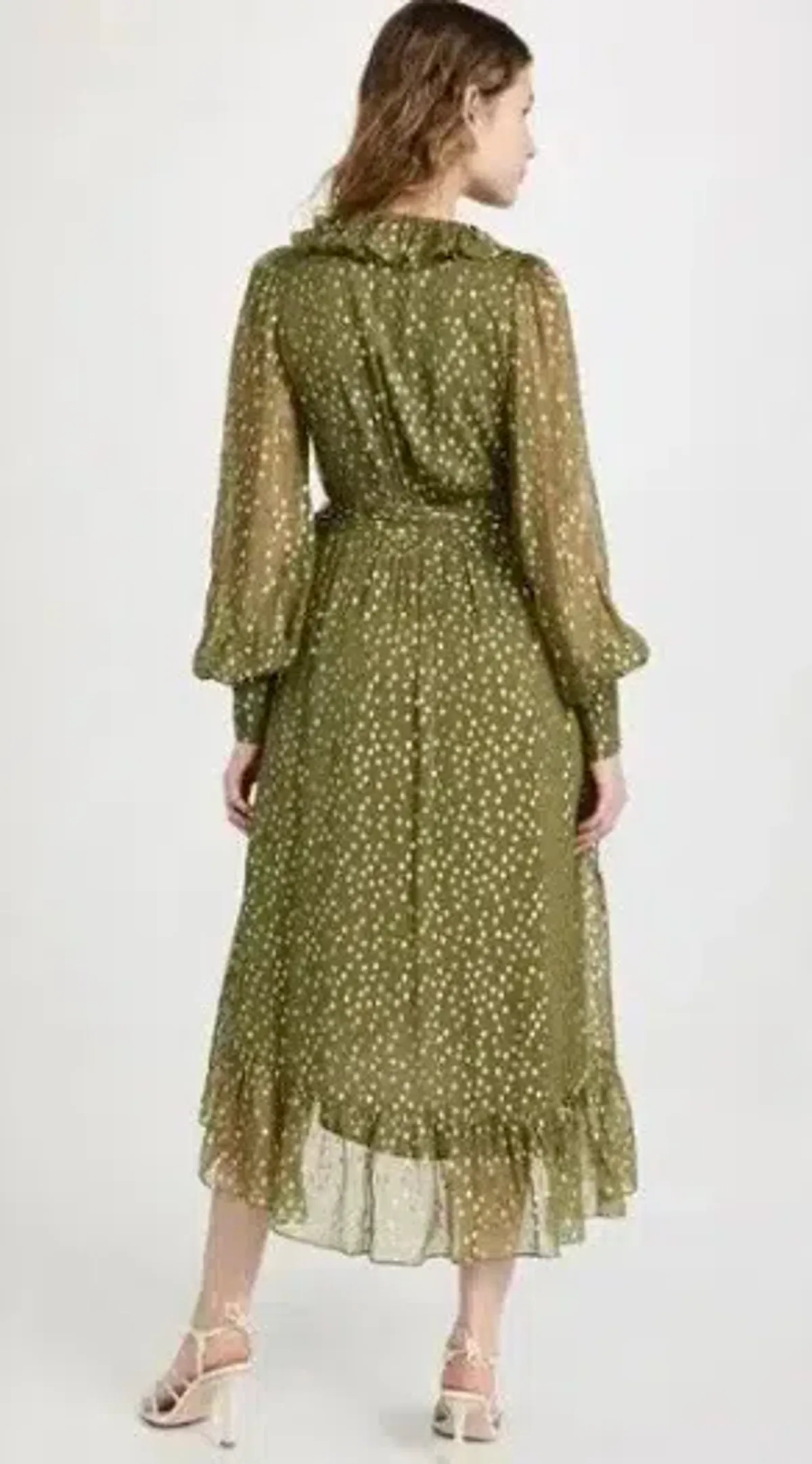 Zimmermann Lurex Wrap Midi Dress in Khaki, Size 3 or 12/14 - Image 4
