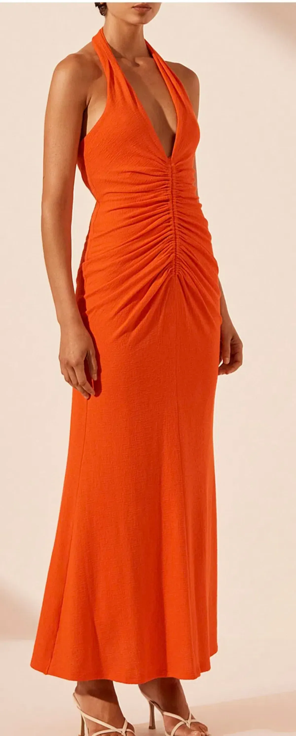 Shona Joy Beau Halter Ruched Midi Dress - Image 2