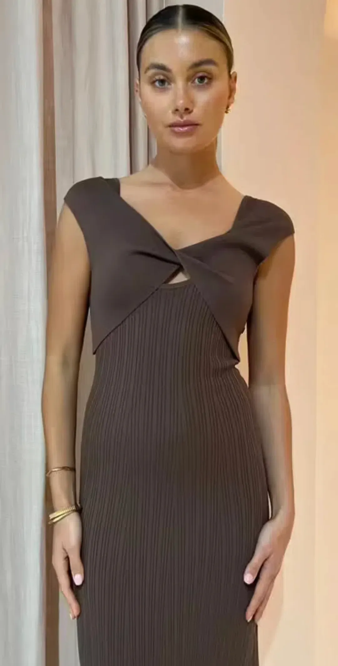 Sir the Label Sylvie Twist Dress Chocolate for rent on The Volte - main image