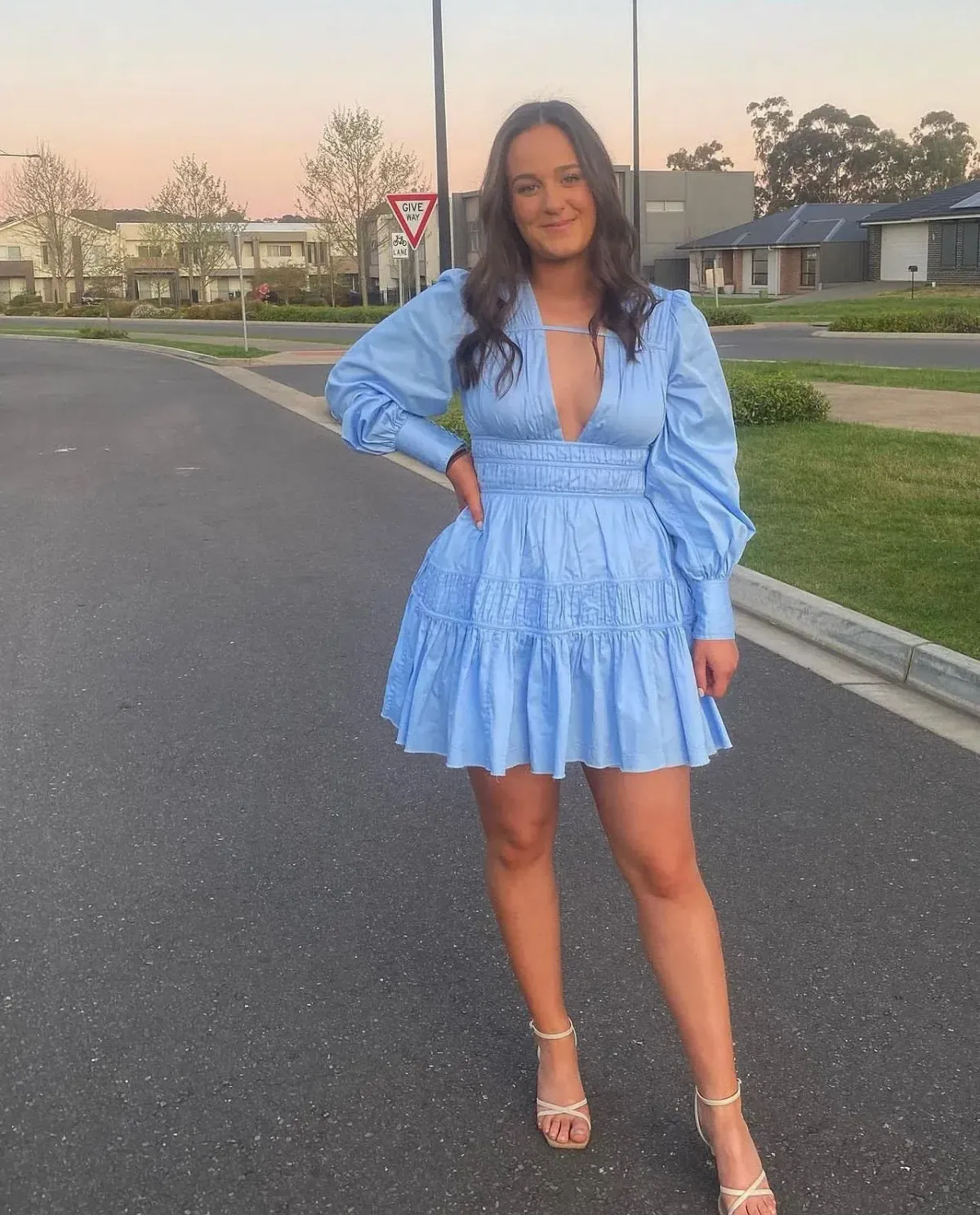 Aje Fallingwater Gathered Mini Dress size 8 Blue - Image 4