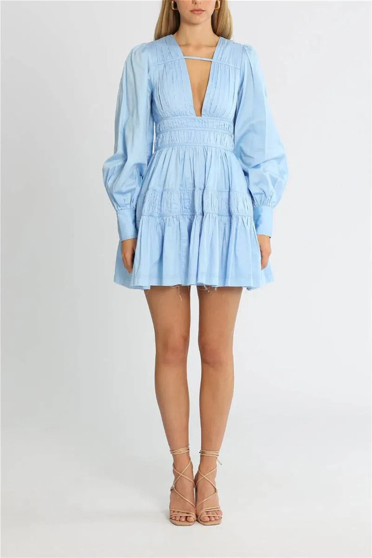 Aje Fallingwater Gathered Mini Dress size 8 Blue - Image 5