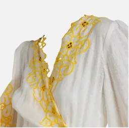 Zimmermann Golden Embroidered Midi Dress | White/Yellow, Wrap Style Size 3 /14 Anglaise, Dolman for rent on The Volte - image 9