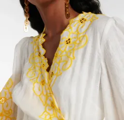Zimmermann Golden Embroidered Midi Dress | White/Yellow, Wrap Style Size 3 /14 Anglaise, Dolman for rent on The Volte - image 3
