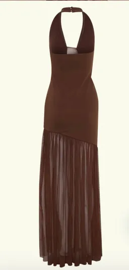 Meshki Aubree Crepe Mesh Maxi Dress - Chocolate for rent on The Volte - image 6
